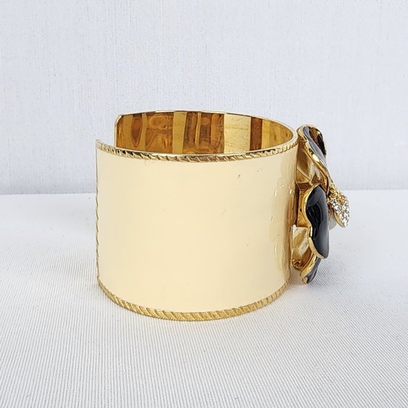 Stella & Dot Black Flower Rhinestone Pearl Ladybug Cuff Bracelet - Picture 6 of 7